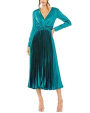 Mac Duggal Pleated Deep-V A-Line Dress Women's Blue 6