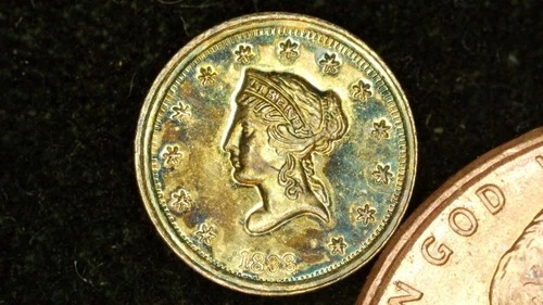 MINIATURE COIN 1838 TEN DOLLAR LIBERTY HEAD GOLD PLATE over STERLING SILVER