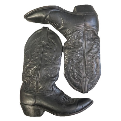 #ad ABILENE Cowboy Boots Mens 7.5 D Western Black Leather 6559 VTG Made in USA FLAW $44.00