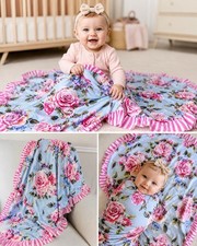 Posh Peanut Country Rose Ruffled Luxette Patoo Blanket Bamboo
