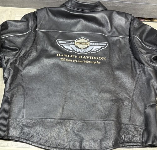 Vintage Harley Davidson 3XL 100th Anniversary Zip Leather Jacket Black Riding