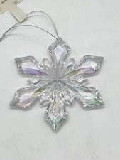 Snowflake Ornament With Iridescent Finish Silver Hanging Loop Elegant Holiday D 