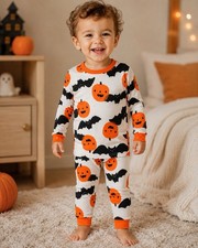 Carter's 3T Toddler Halloween Pumpkin Bat Black Cat 2 Pc Pajama Set NWT