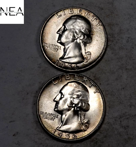 (2) 1956 Washington Quarter Set/Lot ~ Gem BU Rainbow Toned End Coins (ZQL52)