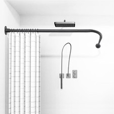 L Shaped Shower Curtain Rod, 29.9"-39.8"x29.9"-39.8" Adjustable Curved Show...