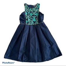 Girls Navy Embroidered Party Dress 8 9 Formal Holiday Wedding Fit Flare