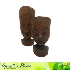 Two Tribal Mask Souvenirs 1950s Hand Carved Unusual Face Mexico L. De Pablo