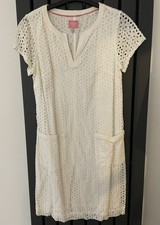 JOULES SIZE 10 WHITE COTTON CLASSIC BRODERIE ANGLAISE FLORAL DRESS VGC