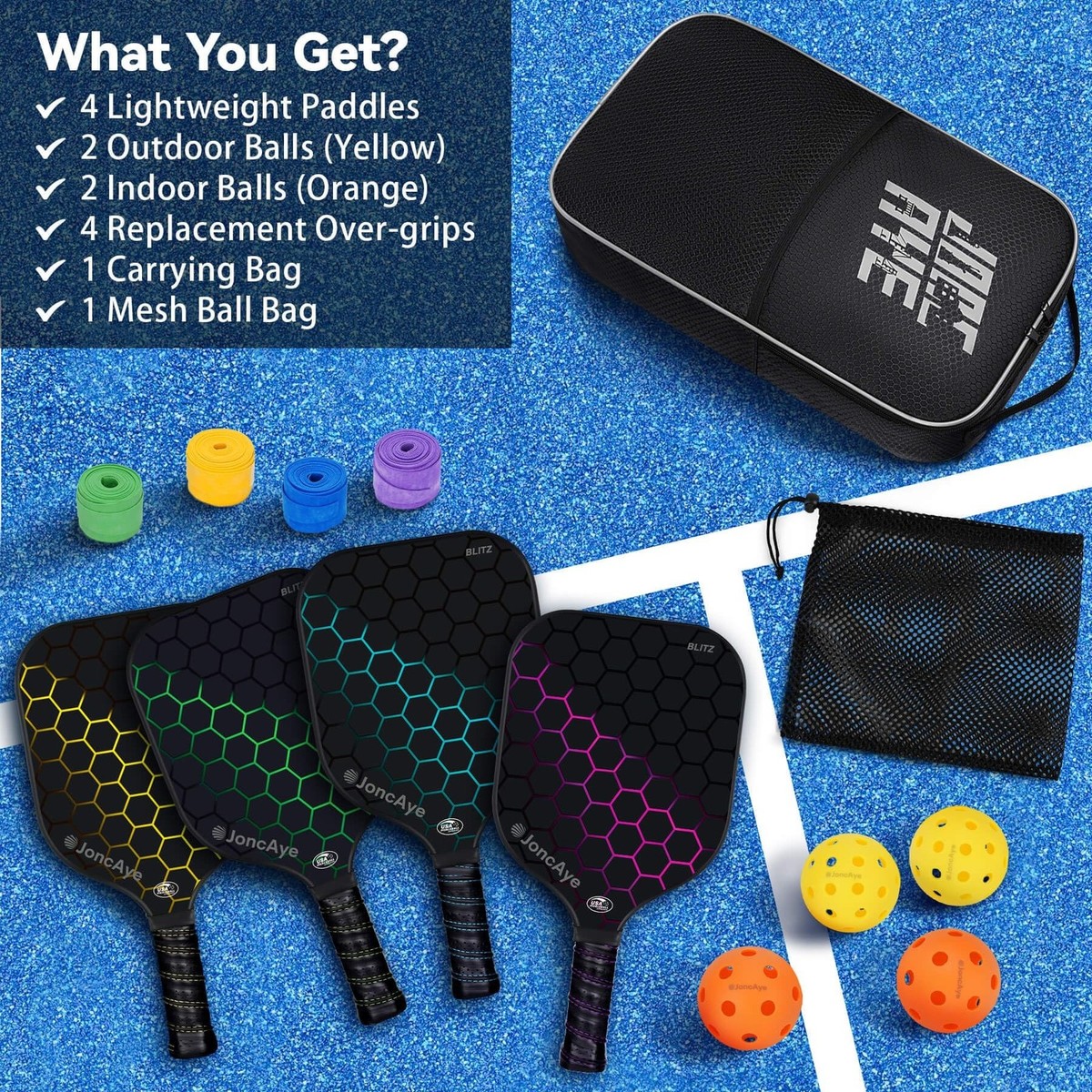 Pickleball-Paddel-Set Aus Aluminium – 2 Schläger, Bälle, Tasche USAPA-zugelassen