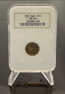 1874 Sweden 10 Kronor Gold NGC MS65