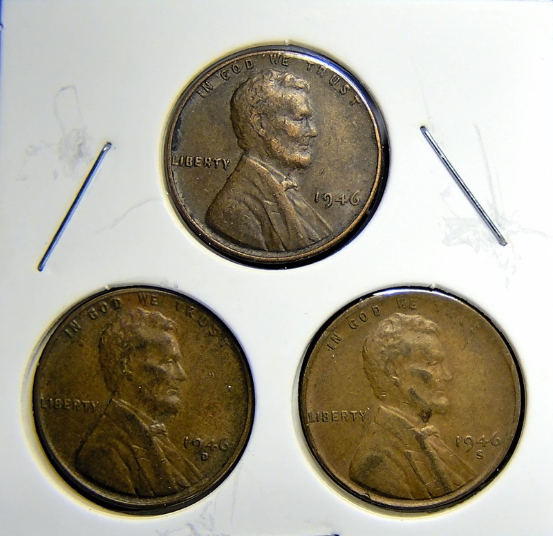 1946-P 1946-D 1946-S  Lincoln Wheat Copper Penny Cent - 3 Coin Set [USP-397]