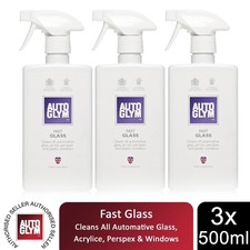 Image of Autoglym Fast Glass Cleans Automotive Glass, Acrylic & Plastic Windows, 3x500ml