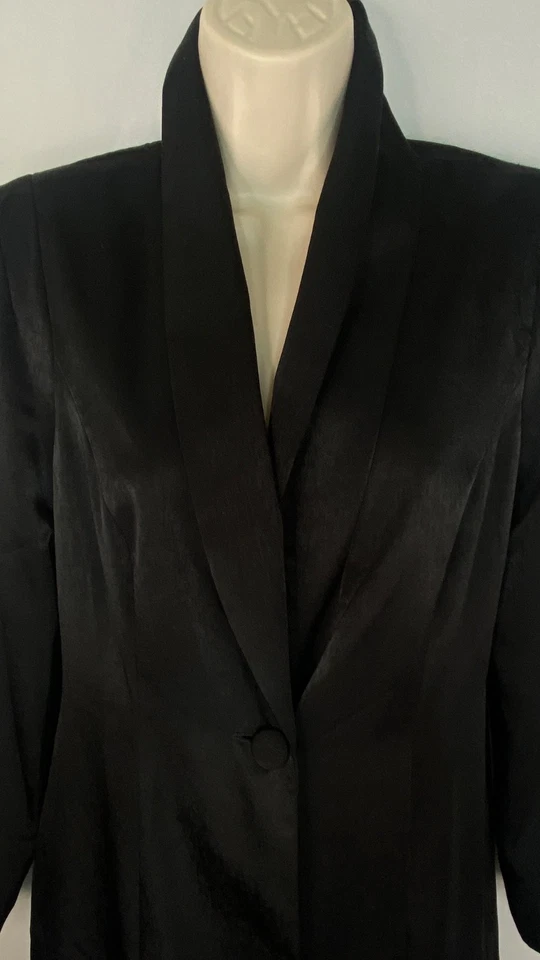 NWT black ADRIANNA PAPEL AIDEN satin tuxedo dress 8 feather fringe wrap jacket - Image 2 of 4