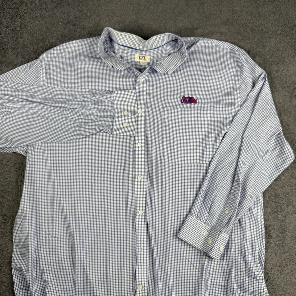 Ole Miss Football Performance Button Down Long Sleeve 3XB Blue White Check - Image 2 of 4