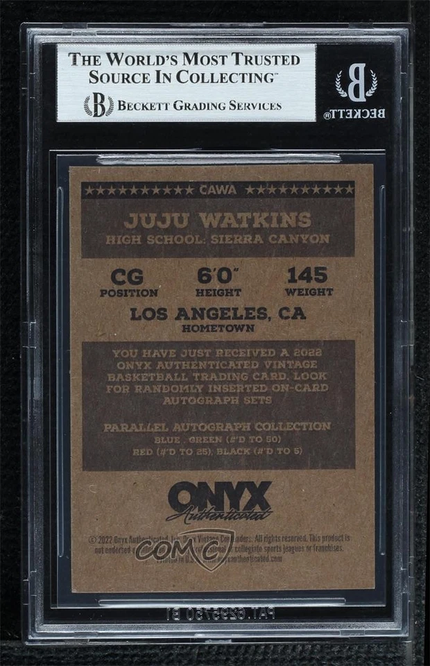 BAS 2022 Onyx Vintage Competitors JuJu Watkins #CAWA BGS Authentic Auto - Image 2 of 2