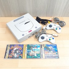 Sega Saturn Console Japanese White System with 2 Controllers & 3 Games tested