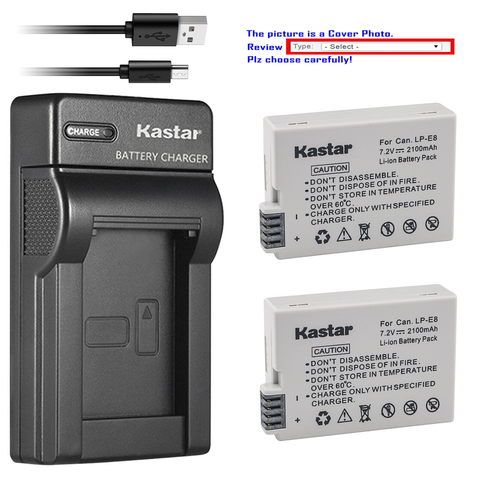 Kastar Battery Slim USB Charger for Canon LP-E8 LC-E8 Canon EOS