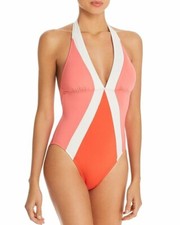 VINCE CAMUTO Color-Block Pink Halter One Piece Swimsuit D1040 Womens Size 14