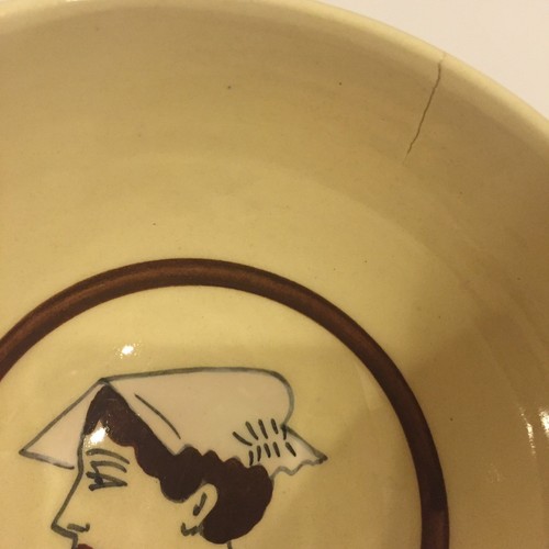 Set Of Six Early HB Quimper Lug Bowls Brown Decor Beton Men And Women Rare - Picture 7 of 12