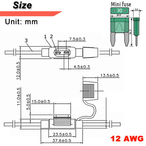 5 PACK 12 GAUGE ATC FUSE HOLDER IN-LINE AWG WIRE COPPER 12 V POWER BLADE - Foto 3 di 8
