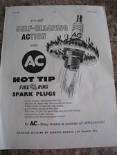 AC SPARK PLUGS SELF-CLEANING ACTION WITH HOT TIP FIRE RIN 1962 ADVERT A4 FILE 46