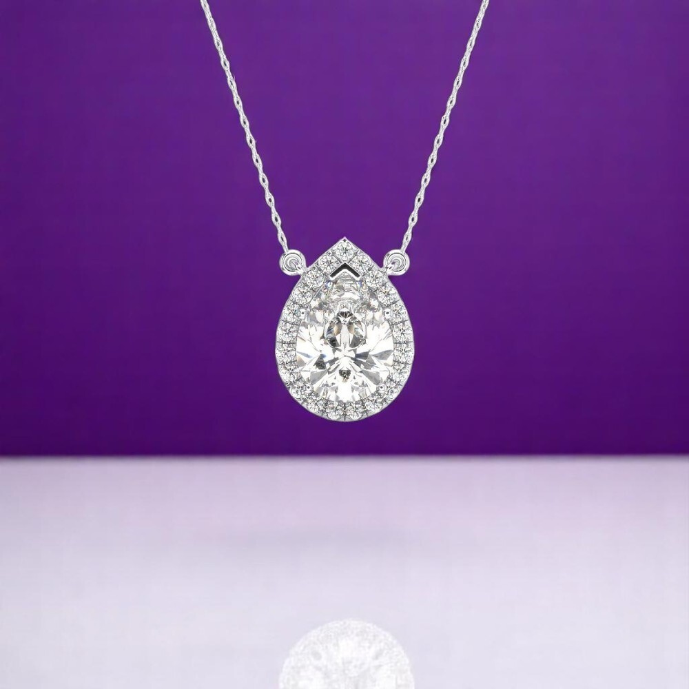 14k White Gold Diamond Necklace  Pear 1.65 Ct 18 Inch IGI Lab Grown Pendant
