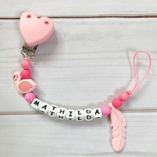 Nuckelkette Pink Silicone Fuchsia Name Bow Pacifier Chain