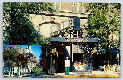 Evanston Illinois~Doorman @ Entrance of Orrington Hotel~Neon Sign~Inset~1950s
