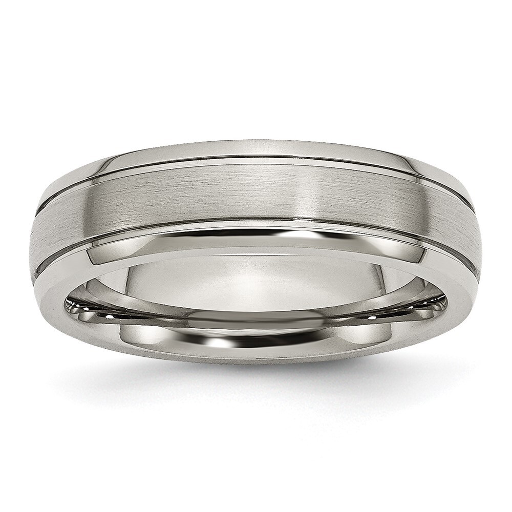 Titanium Brushed and Polished 6mm Grooved Edge Band Ring Size 9