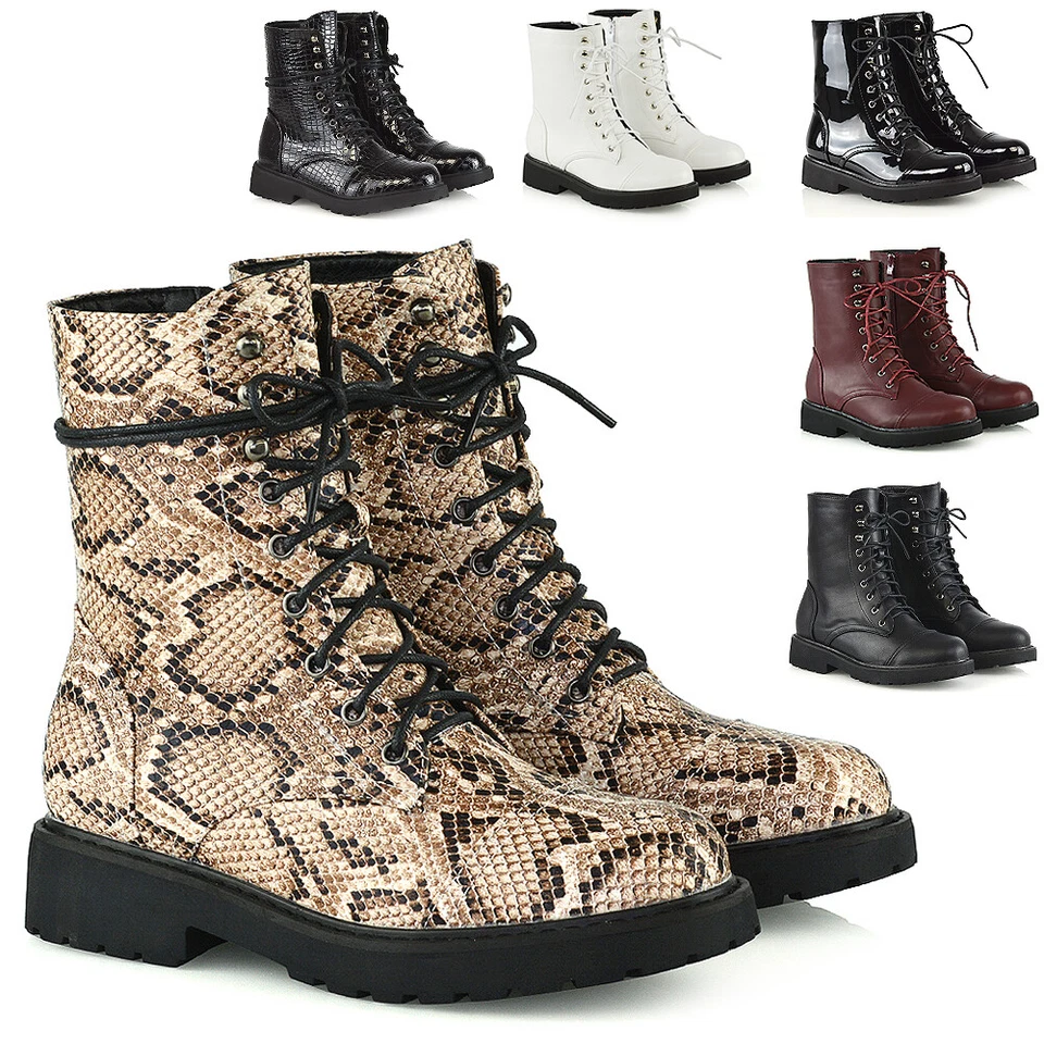 Botas de tornozelo femininas com cadarço sola robusta femininas retrô combate gótico sapatos de motociclista 3-8 - Imagem 2 de 4