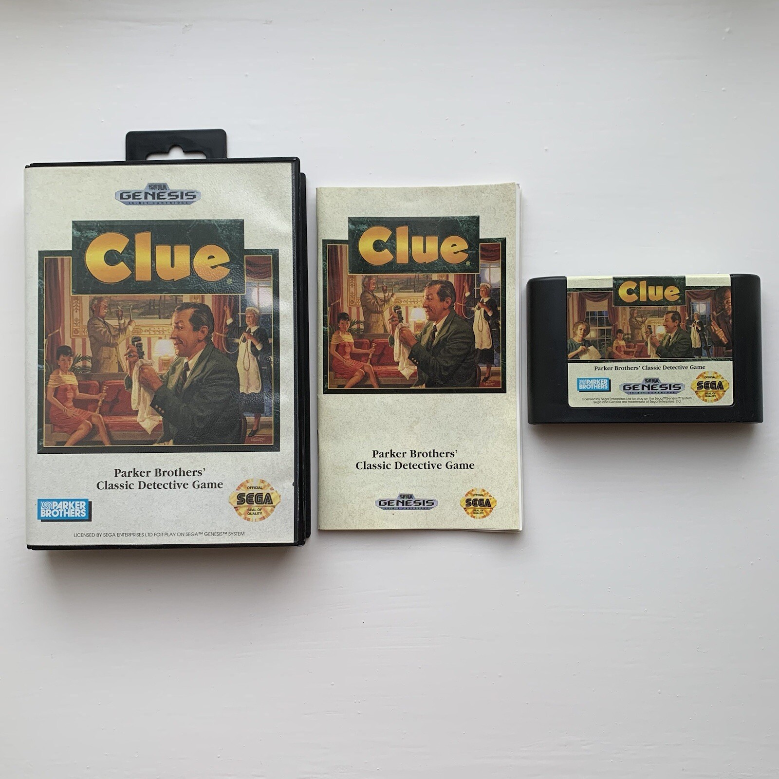 Clue Sega Genesis/Mega Drive Game Complete w/ Box & Manual 1992 *TESTED*