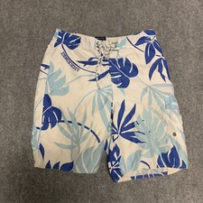 Abercrombie Fitch Hawaiian Swim Trunk Mens Hook  Loop Drawstring Blue Floral 33