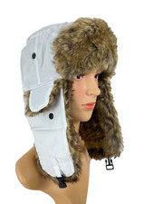Uschanka Trapper Tschapka Fellmütze Pelzmütze Fliegermütze Weiß Kunstfell Winter