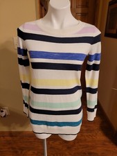 T By Talbots Multicolored Striped Long Sleeve Pullover Knit Sweater P