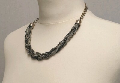 Silberfarbene & schwarze Perlenkette gedrehtes Seil Kette Modeschmuck