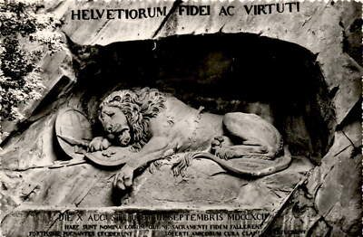 Vintage Postcard: Honored Fallen Soldiers at Luzern Lion Monument