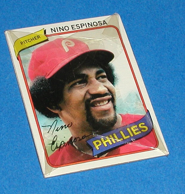 1980 TOPPS BURGER KING NINO ESPINOSA PHILLIES BASEBALL CARD-UNOPENED CELLO PACK