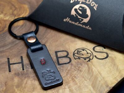 HipBos Handmade Rectangle Leather Keyring Key Fob with Personalised Symbol
