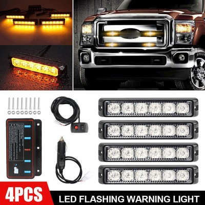 4x Bernstein 24 LED Grill Notfall Leuchtfeuer Gefahr Flash Strobe Bar Warnu U2F0