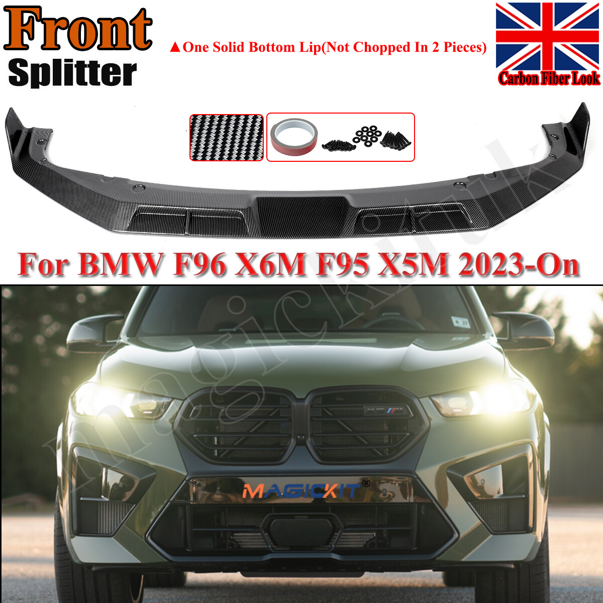 Front Bumper Lip Splitter Carbon Fiber ABS For BMW F95 X5M F96 X6M Performance