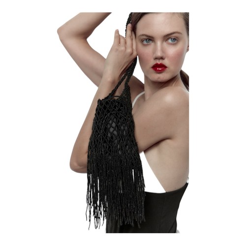 Zara clutch Bag black Embellished embroidered Shoulder Bag Jewel fringe New - Picture 5 of 18