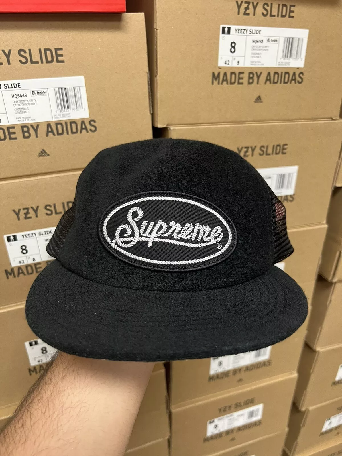 Supreme Terry Mesh Back 5 Panel Black Hat Cap Brand New