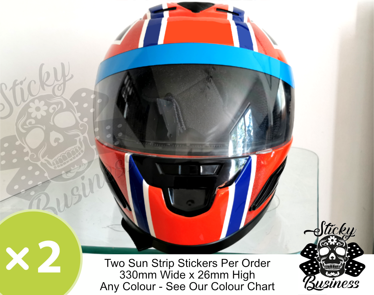 2X Helmet Visor Stickers sunstrip sticker Motorbike Race Car Kart ANY