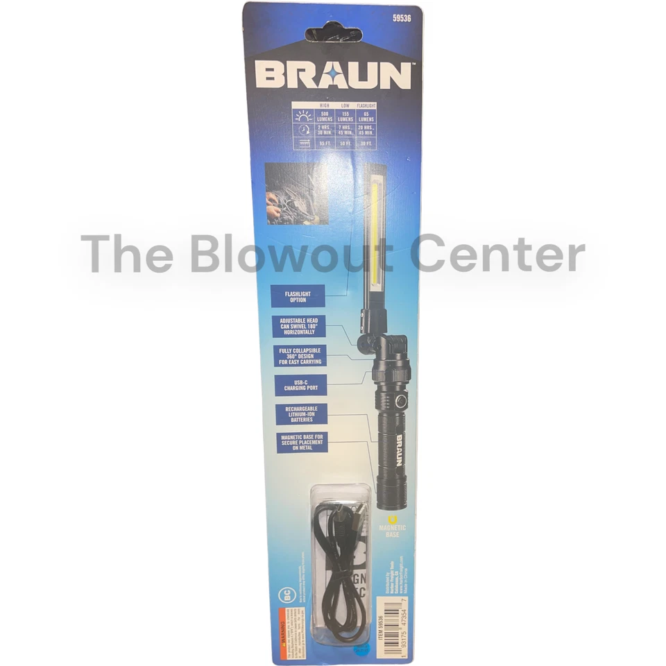Braun Slim Bar Folding Rechargeable 500 Lumens Magnetic Led Light - Image 2 of 2