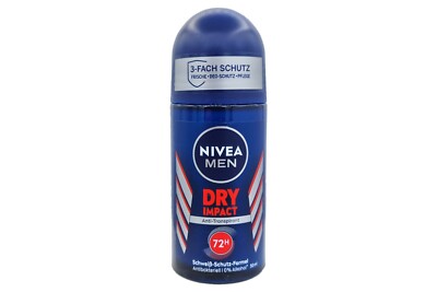 3 x 50ml Nivea Men Dry Impact antibacterial roll-on deodorant antiperspirant
