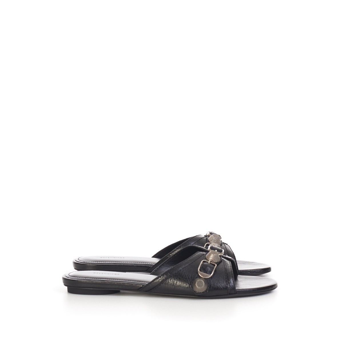BALENCIAGA 750$ Cagole Slide Sandals - Arena, Studs, Black