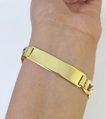 10k Yellow Gold Cuban Link ID Bracelet Solid 8'' 9mm Lobster Clasp Real 10Kt