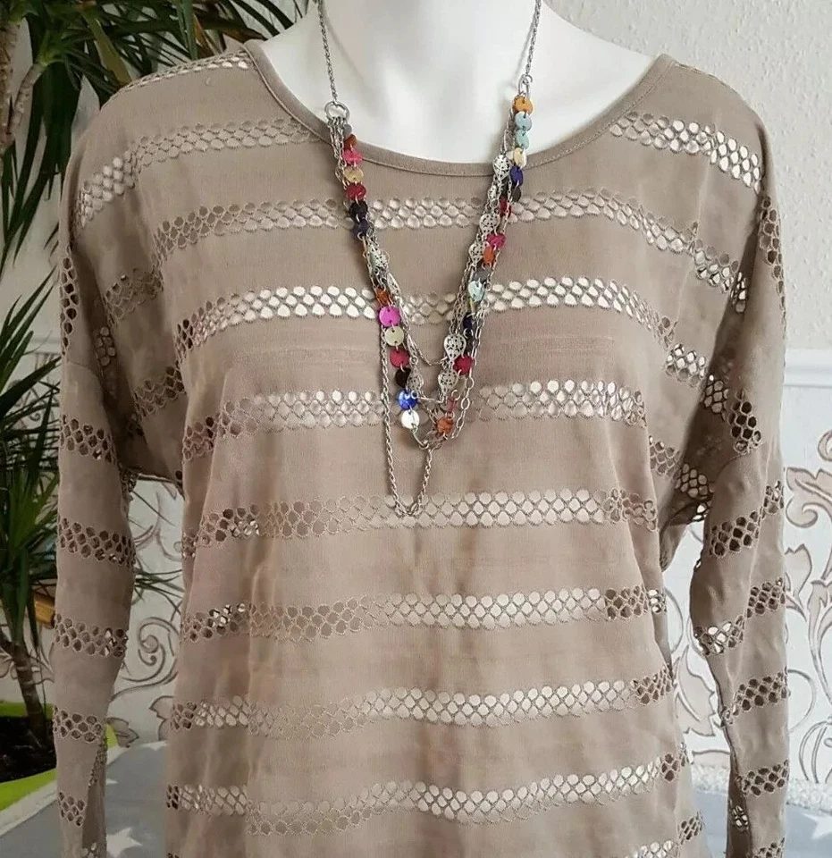 Best Connections Shirt Bluse Langarmshirt Top Oversized Loch Optik Taupe 40 42 M - Bild 2 von 4