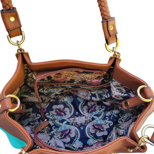 Black Rivet Turquoise Green Brown Women's Shoulder Handbag Faux Leather Pockets. - Picture 7 of 24