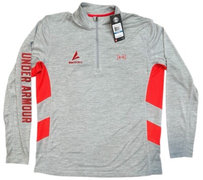 Under Armour Pullover Shirt Grey Red Long Sleeve Activewear BSN Sports Size XL